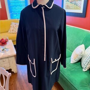 Pomander Place Navy Midi Dress with White Trim